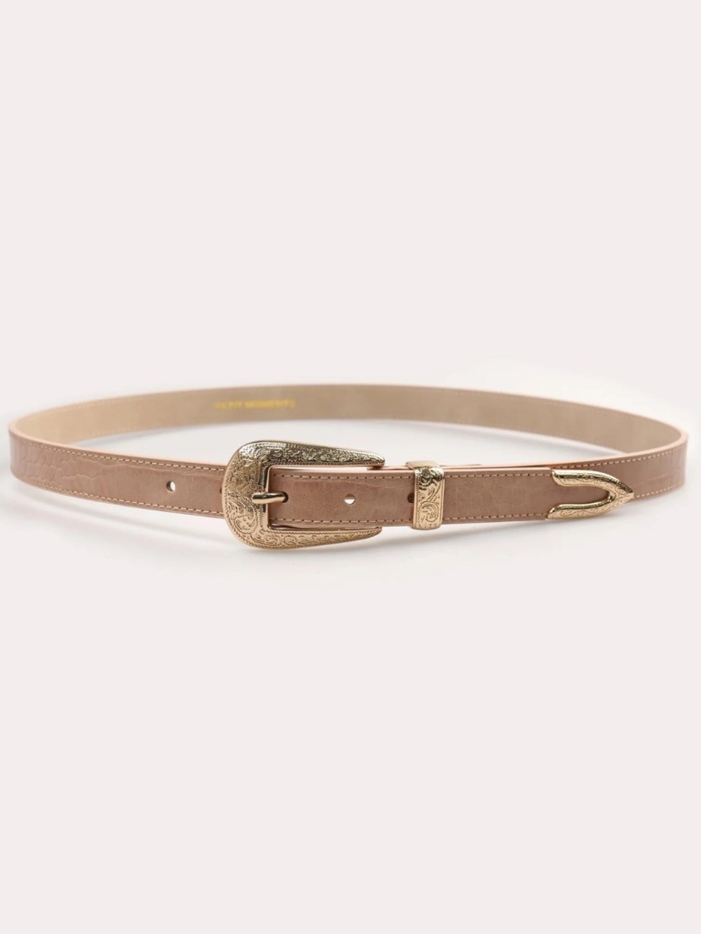 Slim Tan Leather Belt with Engraved Gold Western Buckle